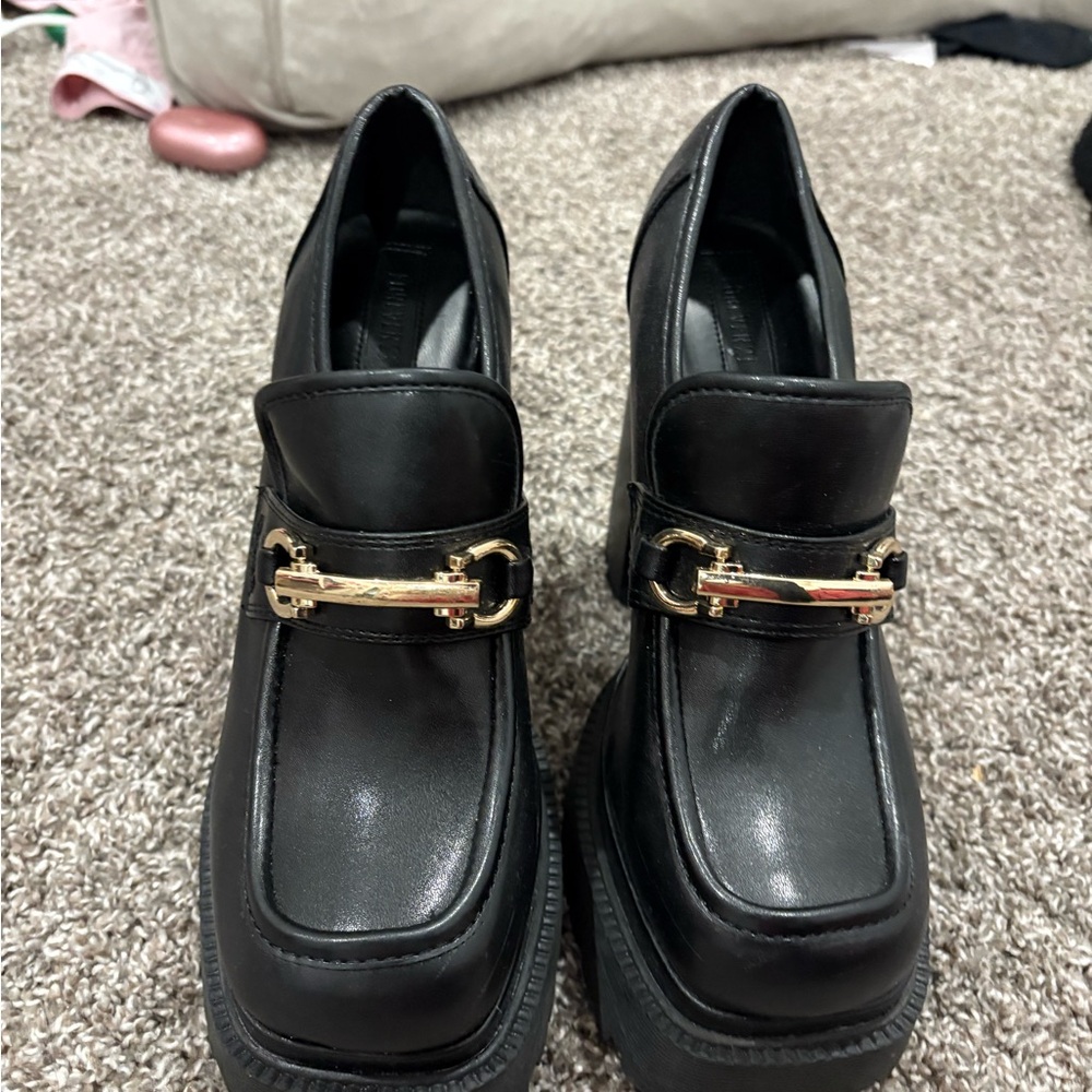 Forever 21 Black Loafers with Gold Detail